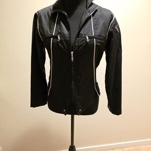 Jamie Sadock Black Zip Bomber Jacket with White Piping